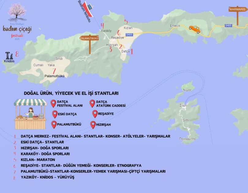 2026 Datça Badem Festivali Programı Harita Üzerinde Sunuldu